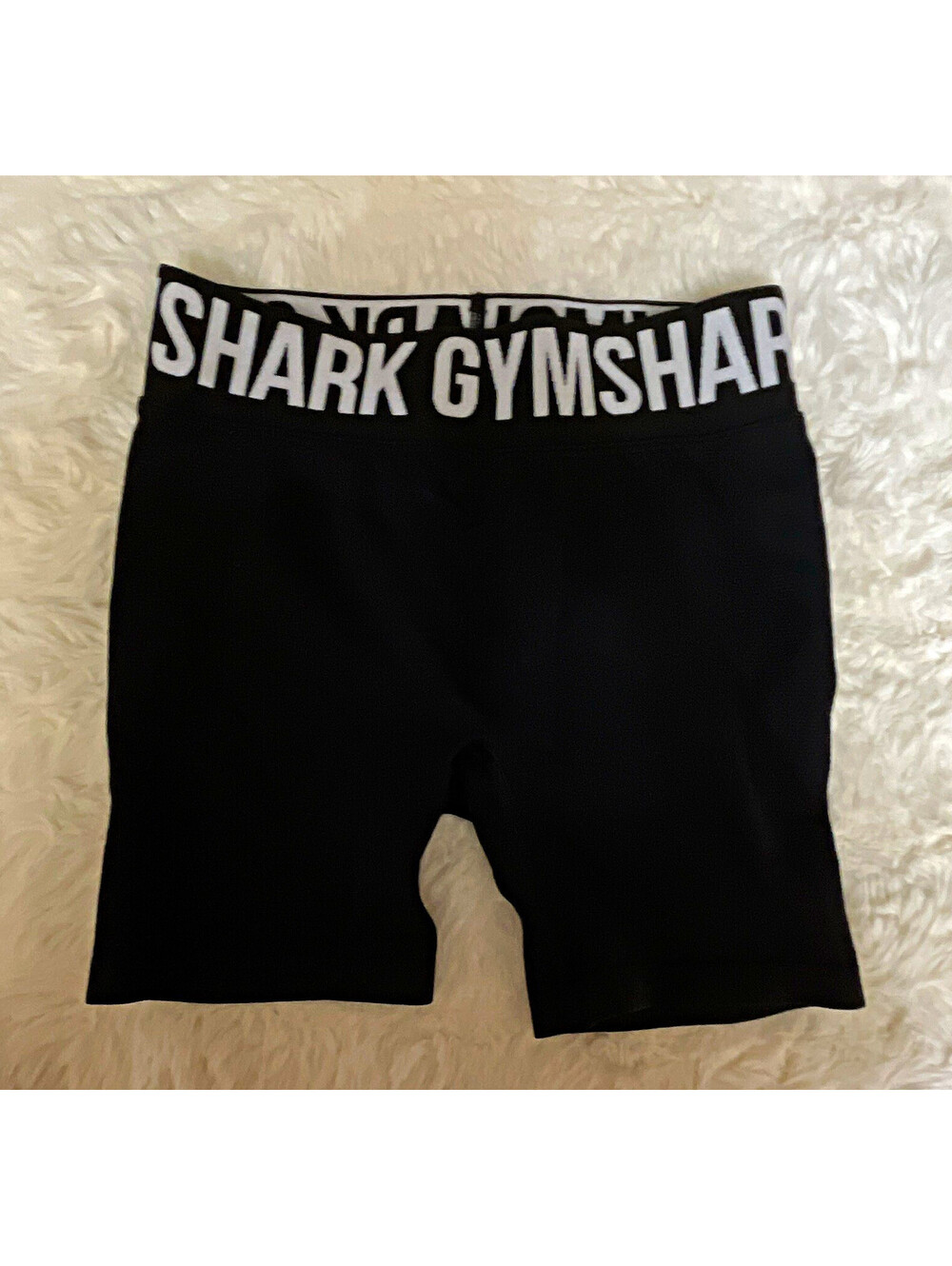 Gymshark Women’s Biker Shorts Black/White Logo Waistband Pull-On 3"